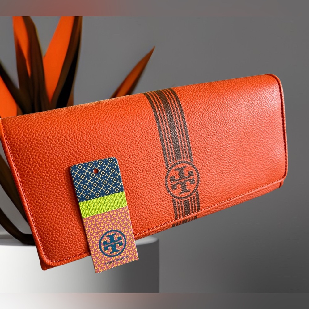 TORY BURCH NEW PEBBLED LEATHER ROSLYN CONTINENTAL WALLET ORANGE Mothers Day Gift
